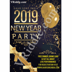Black and Golden Theme Balloons, Ribbons Decorated New Year Party Celebration Invitation Flyer for Businesses