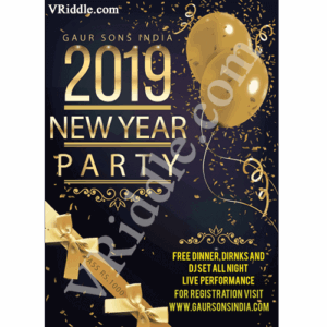 Black and Golden Theme Balloons, Ribbons Decorated New Year Party Celebration Invitation Flyer for Businesses