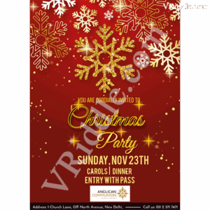 Luxurious Golden and Red Theme Glitter Type Leaves and Stars Decorated Christmas Party Celebration Flyer for Businesses, Brands and Companies