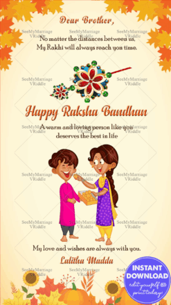 Autumn Raksha Bandhan Greetings & Wishes Card, Brother and Sister Rakhi Greetings