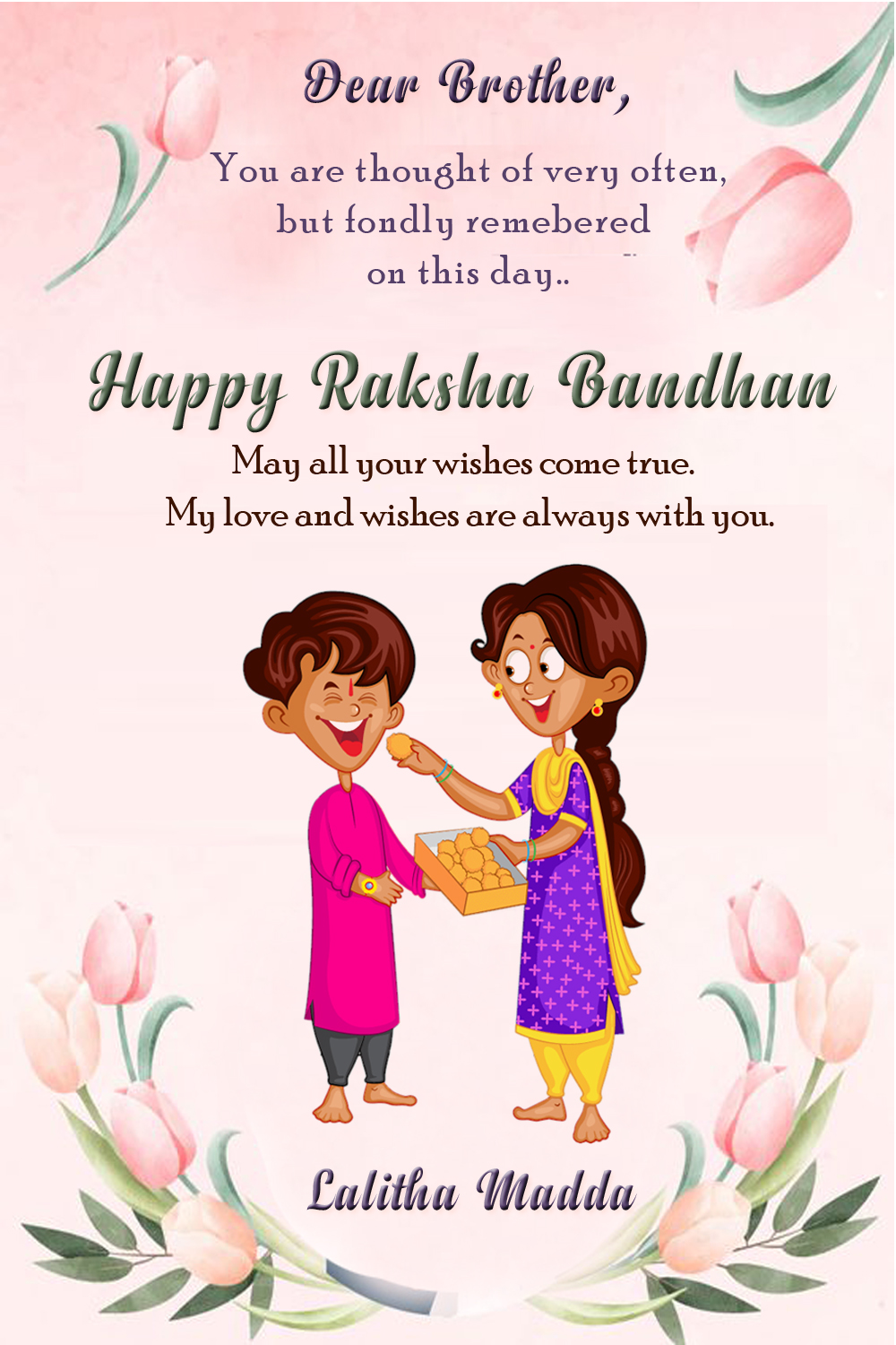 Cartoon Pink Roses Raksha Bandhan Greetings, Wishes Card, Rakhi ...