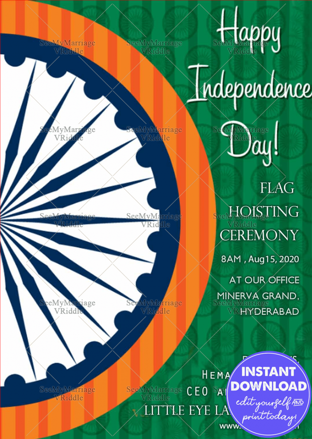 Independence Day Invitation Card Flag Theme Hoisting