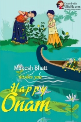 Green Happy Onam Greeting WhatsApp Card, Children Cartoons