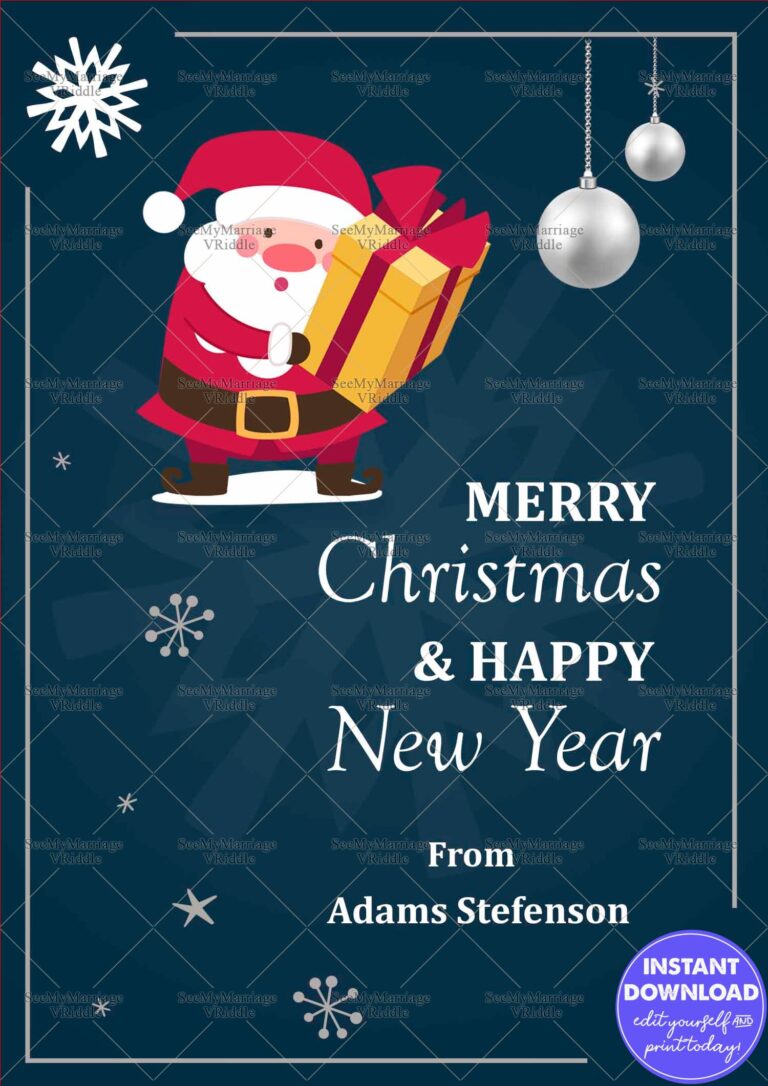 Happy Christmas Blue Theme Christmas Greeting Card With Santa