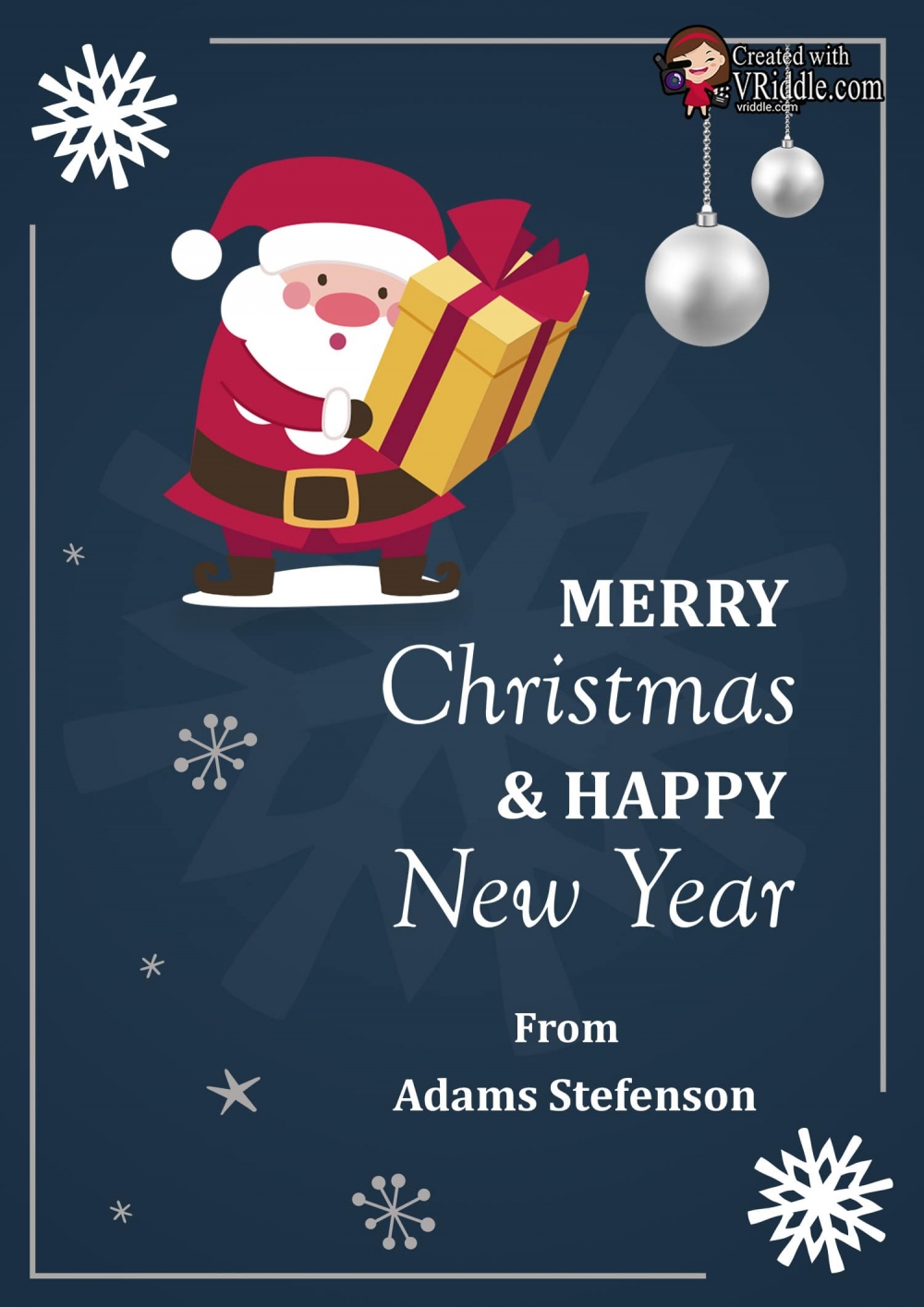 Happy Christmas Blue Theme Christmas Greeting Card With Santa