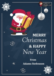 Happy Christmas Blue Theme Christmas Greeting Card With Santa