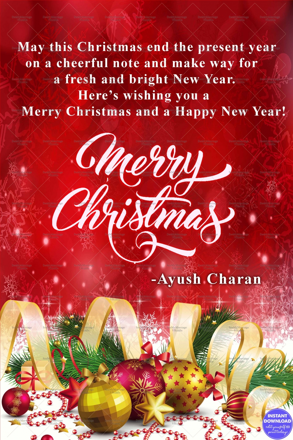 Red Theme Merry Christmas Greeting Card