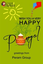 Green theme Pongal Greeting Card with Pot Designs