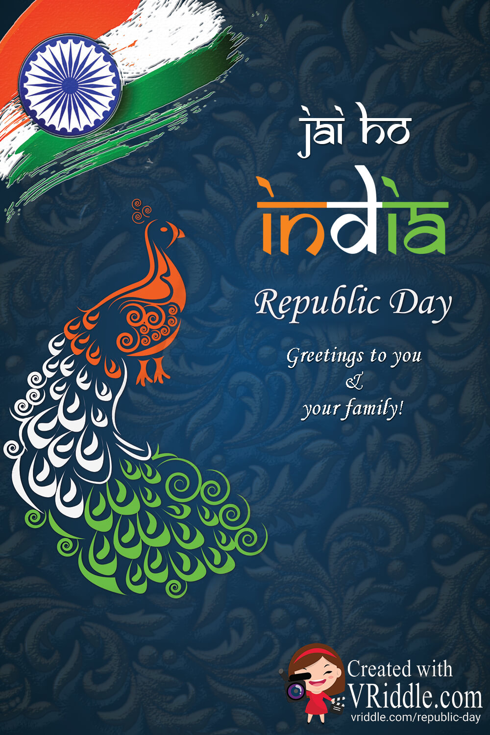 Jai Ho India Peacock theme Republic Day Greeting Card – VRiddle