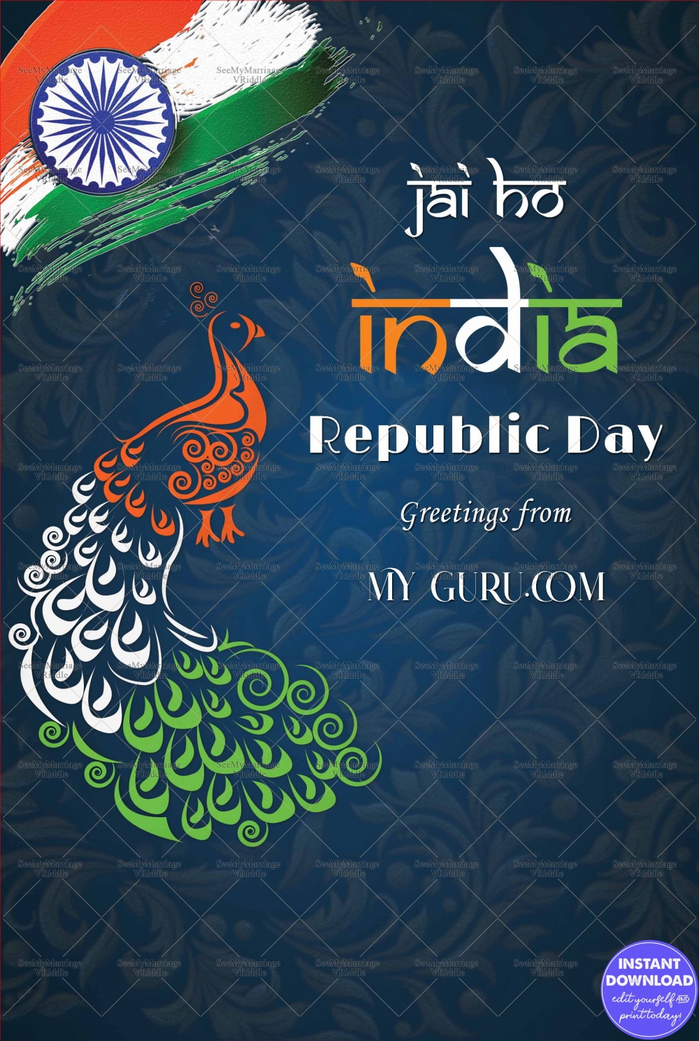 Jai Ho India Peacock theme Republic Day Greeting Card