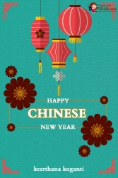 Blue Theme Chinese New Year greeting card With hanging lanterns hanging