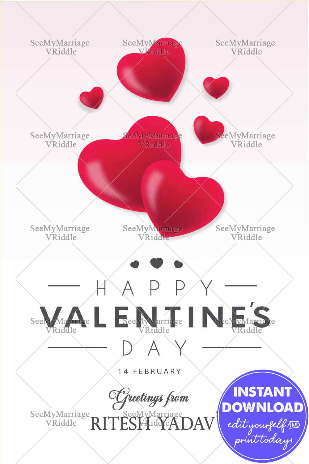 Valentines Day Love Hearts Greetings Card