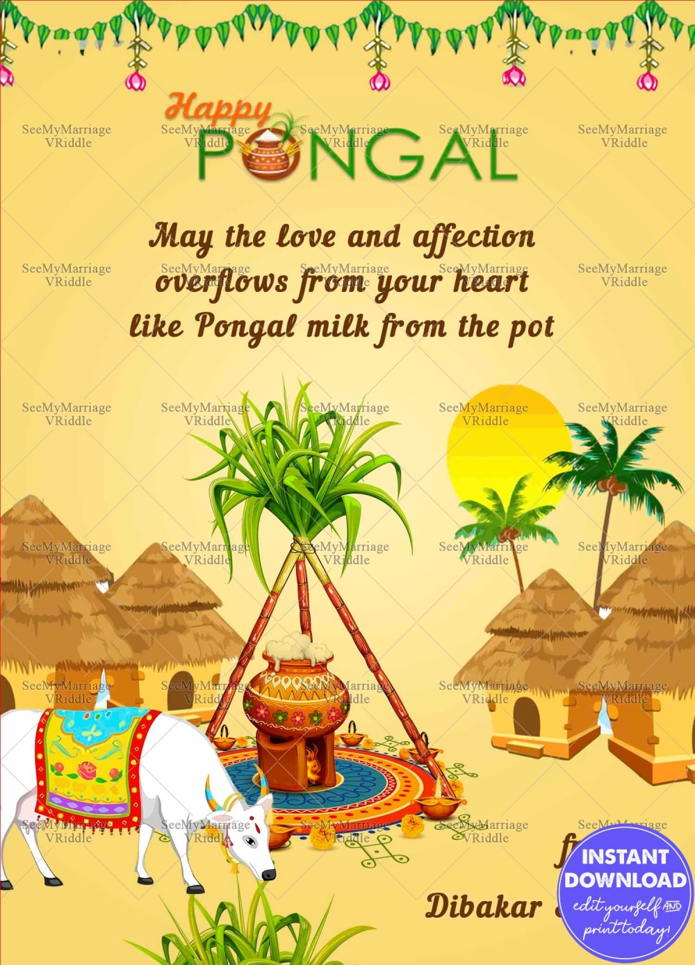 Village Theme Pongal Festival Greeting Card