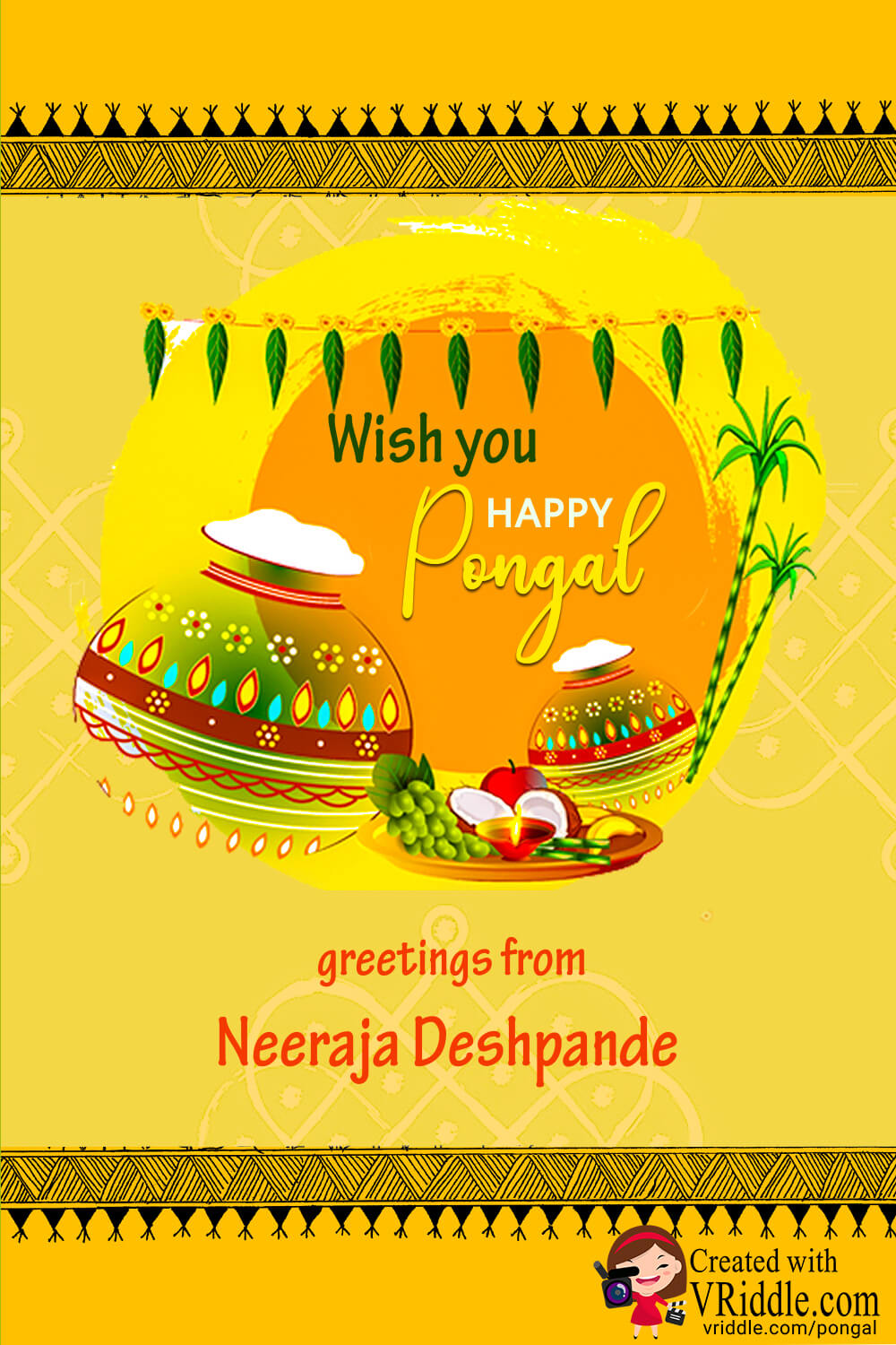 Yellow theme Pongal Greeting Card – VRiddle