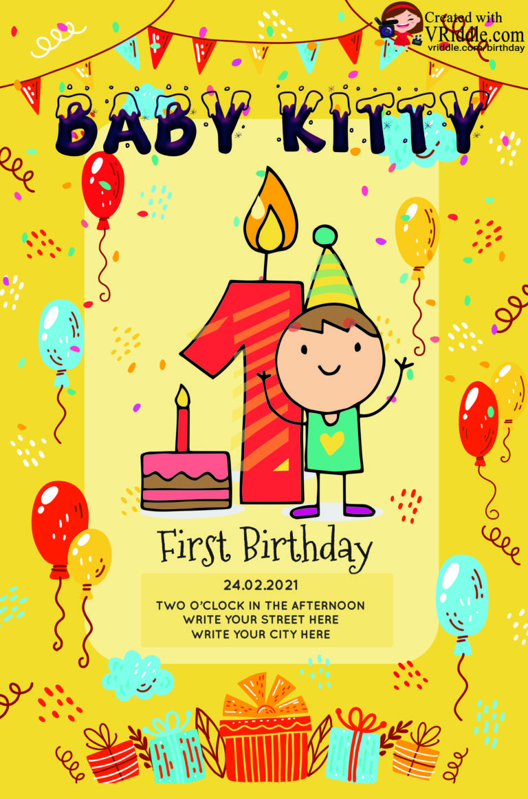 First Birthday Greeting Card with Cartoon theme