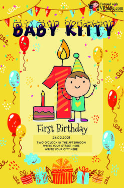 First Birthday Greeting Card with Cartoon theme
