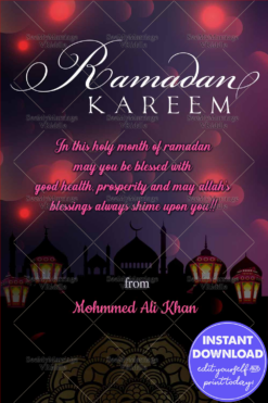 The Holy Month Of Ramadan Greetings With Dark Lantern Theme and Mosque Background