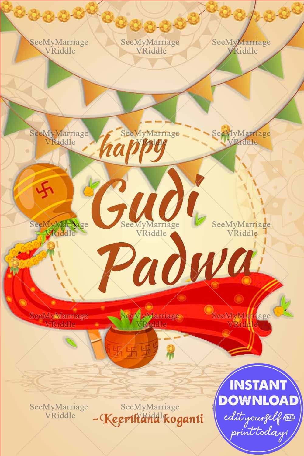 Gudi Padwa Greeting Card with Cream Background