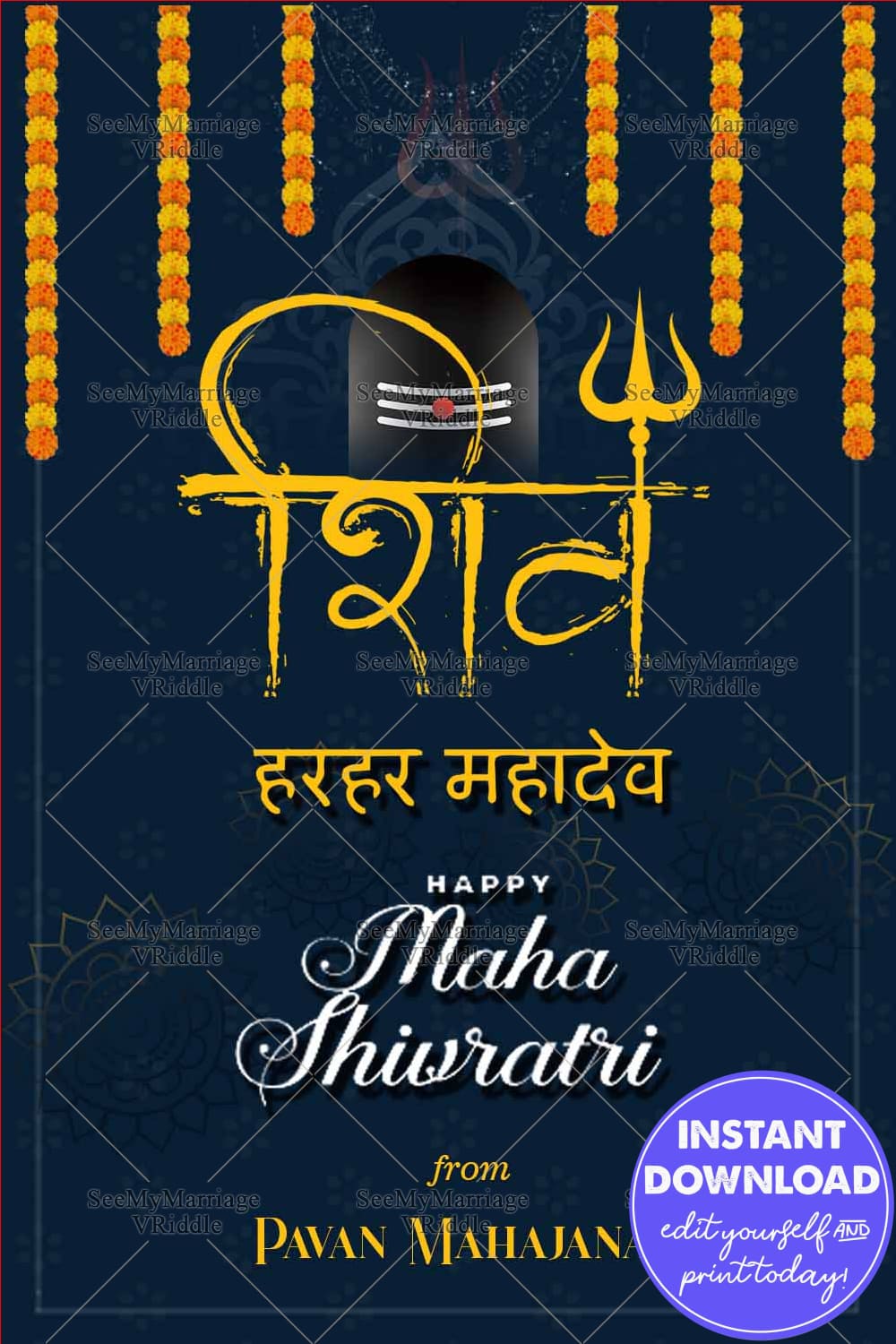 Hara Hara Shambho Maha Shivrathri Festival Greeting Card In Blue Theme Background with Lord Shiva Idol
