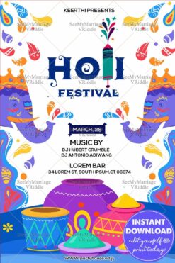 Holi festival Greeting Card with ELephants theme