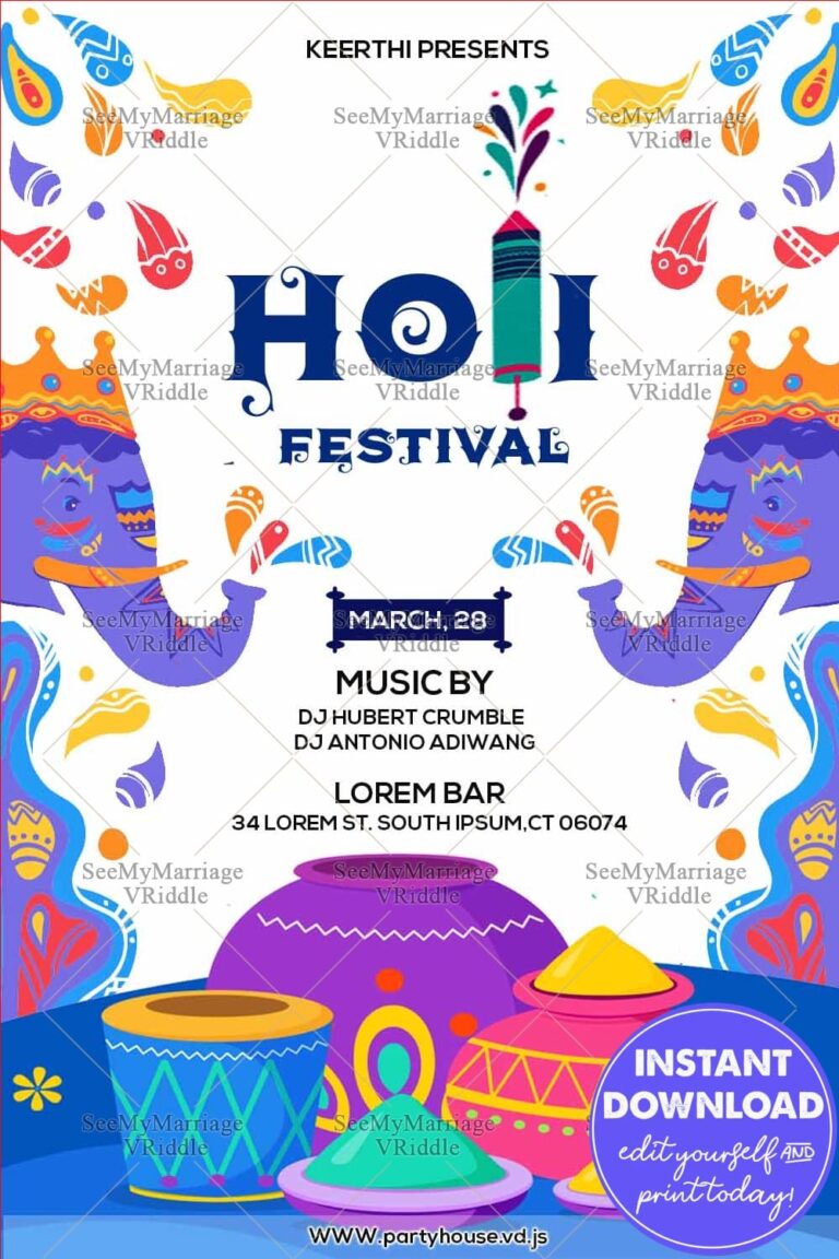 Holi festival Greeting Card with ELephants theme