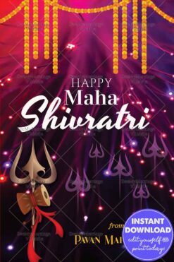 Maha Shivaratri Greeting Card with Trishul in Blue Background