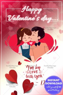 Valentines Day Greeting Card With Red Hearts