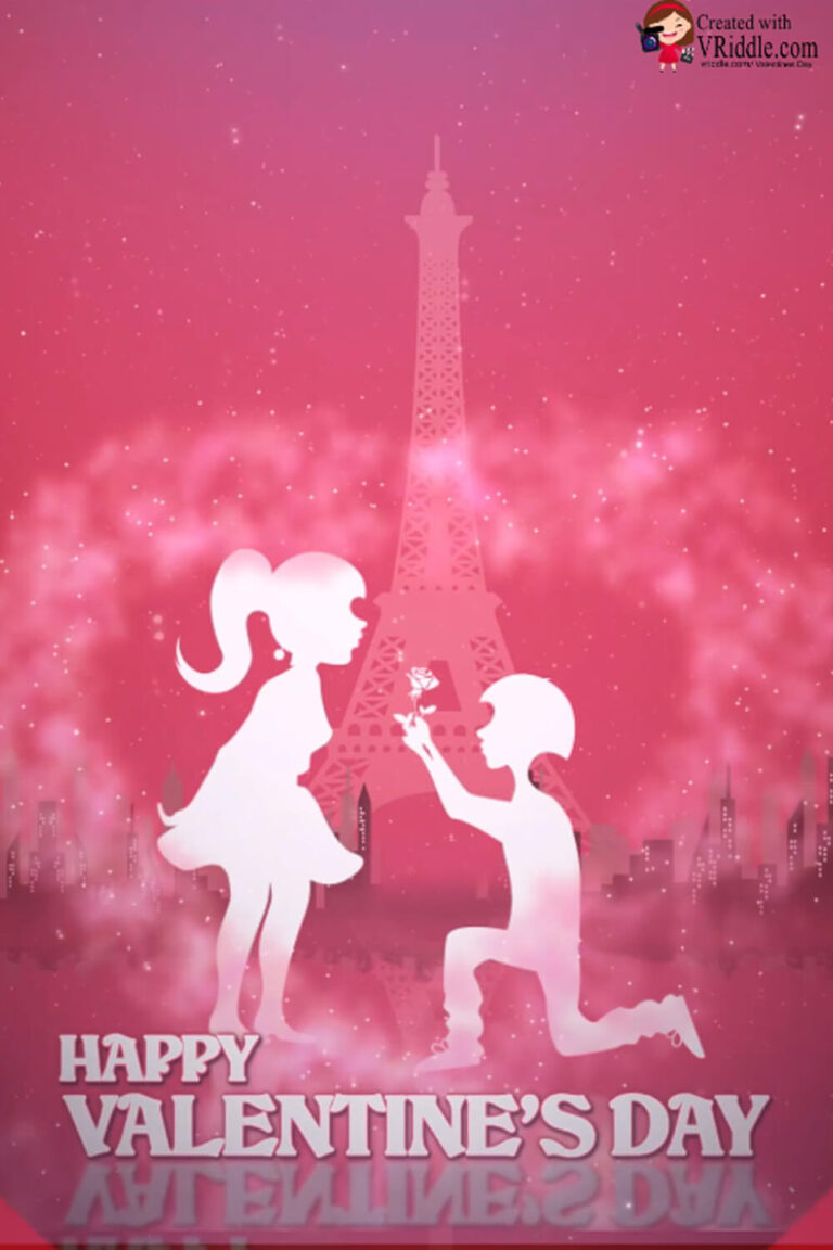 Create Pink Love Theme Valentine Greeting Card For Your Dear One with Love Couple In Paris