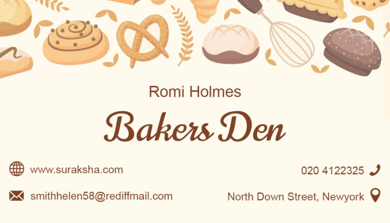 Cream Theme Bakery Business Card with Bread and Pastry Designs