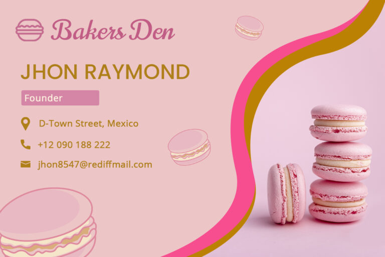 Pink and Brown Theme Macrons Bake Shop Bakery Business Card