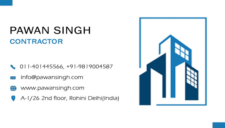 Dark Blue and White Theme Contractor Business Card