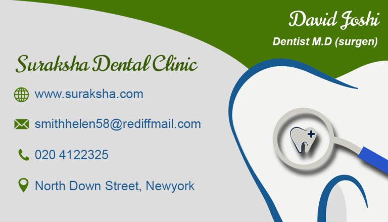 Simple Geometric Green and White Theme Dentist Business Card
