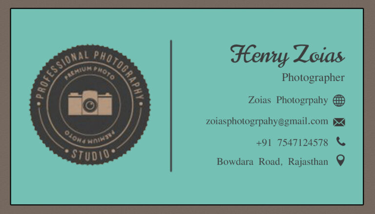 Grey and Green Theme Photography Business Card With Geometric Line Borders