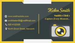 Yellow and Green Theme Professional Photographer Business Card with Camera Icon