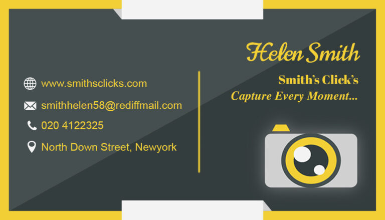 Yellow and Green Theme Professional Photographer Business Card with Camera Icon