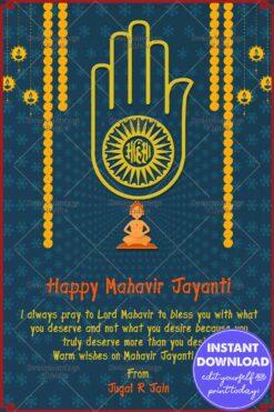 Blue theme Mahavir Jayanti Greeting Card