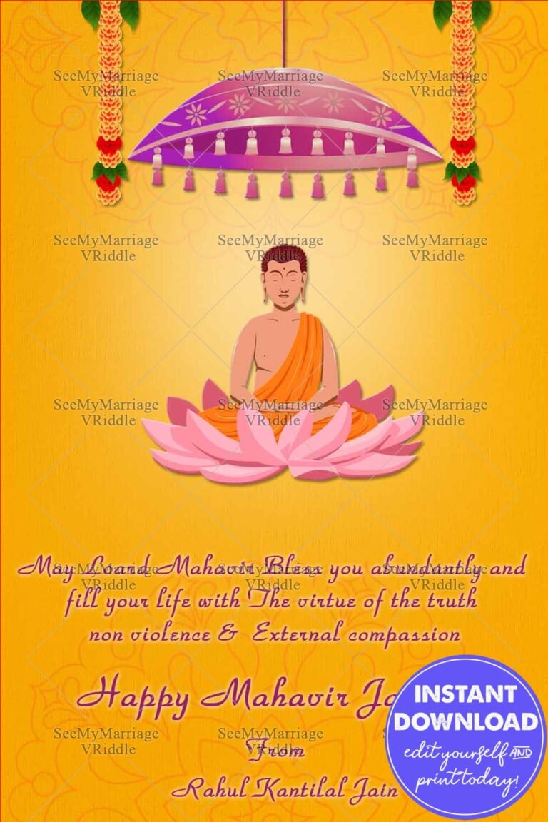 Create Golden Yellow Theme Mahavir Jayanthi Greeting Card