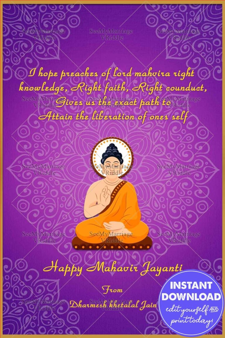 Pink theme Mahavir Jayanti Greeting Card