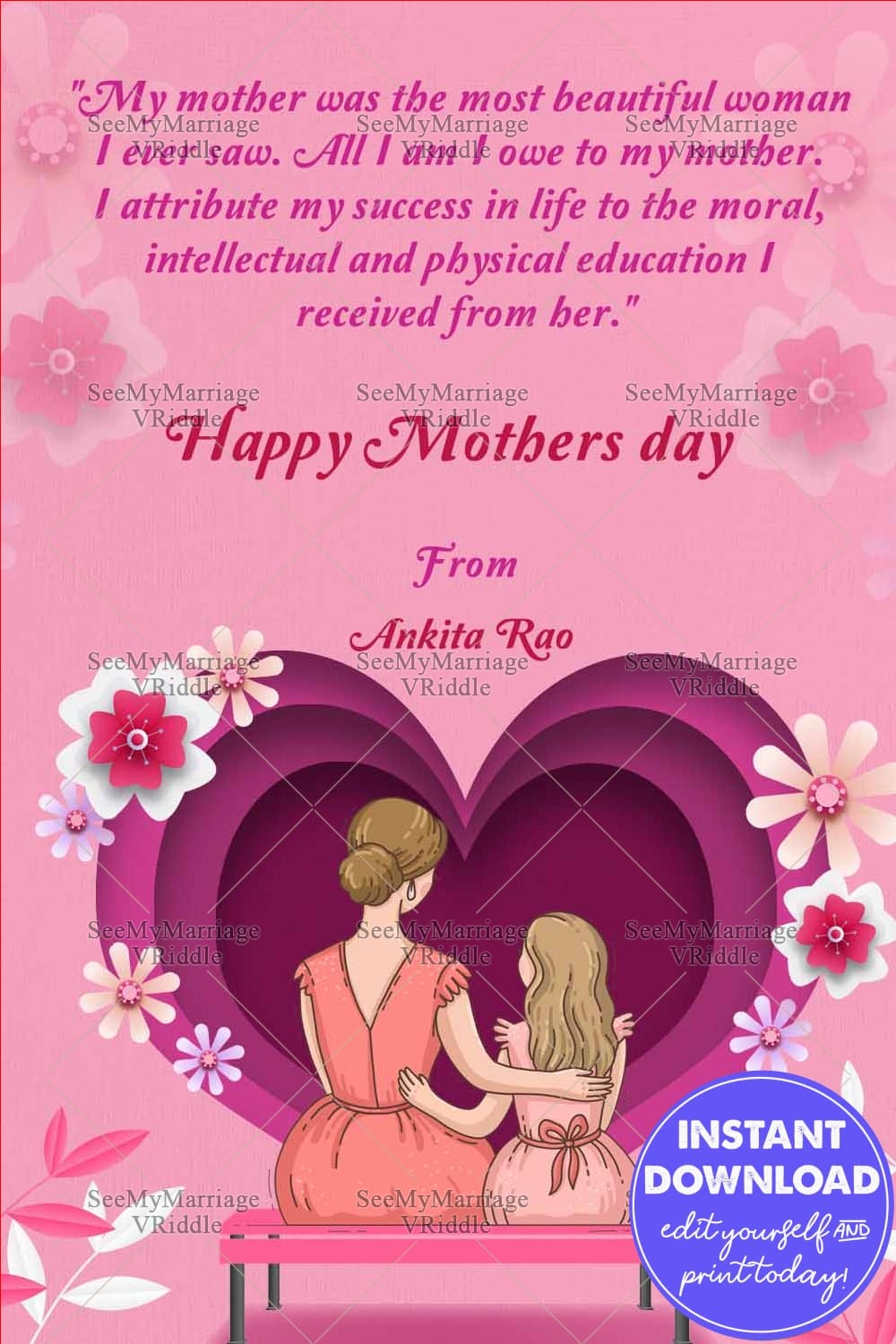 Pink Heart Mother's Day Greeting Card