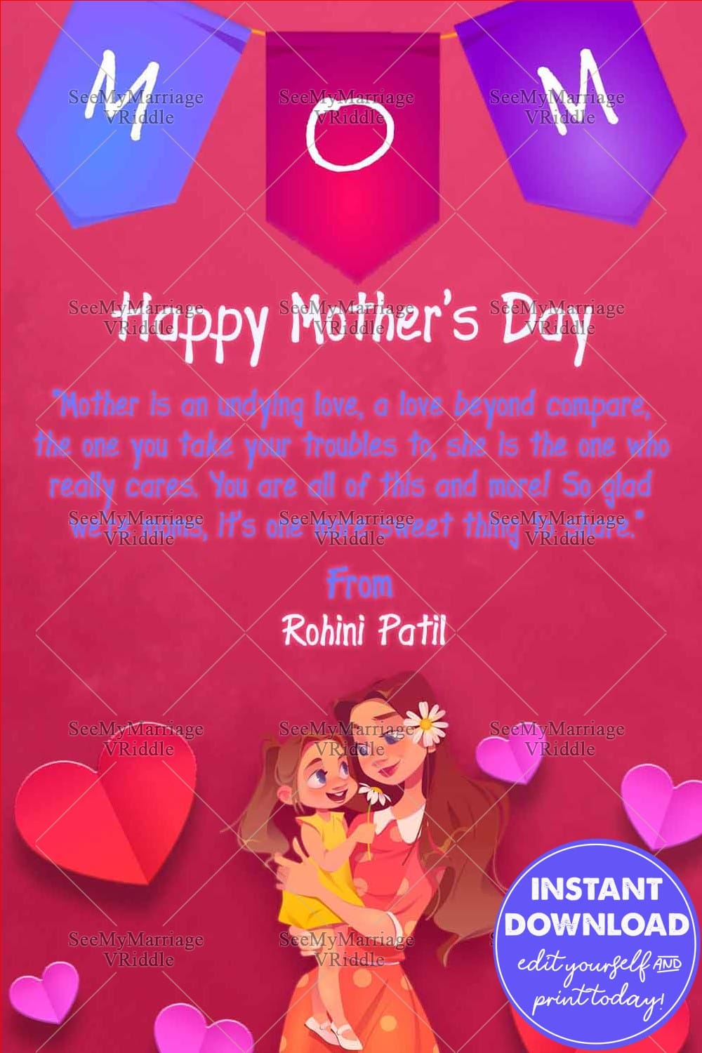 Hearts Decorated Mother's Day Ecard Greetings for WhatsApp