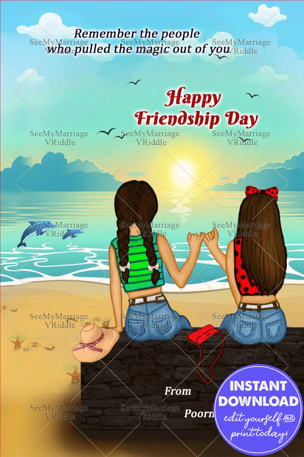 Best Friends Forever Simple Beach Theme Happy Friendship Day Greeting Card