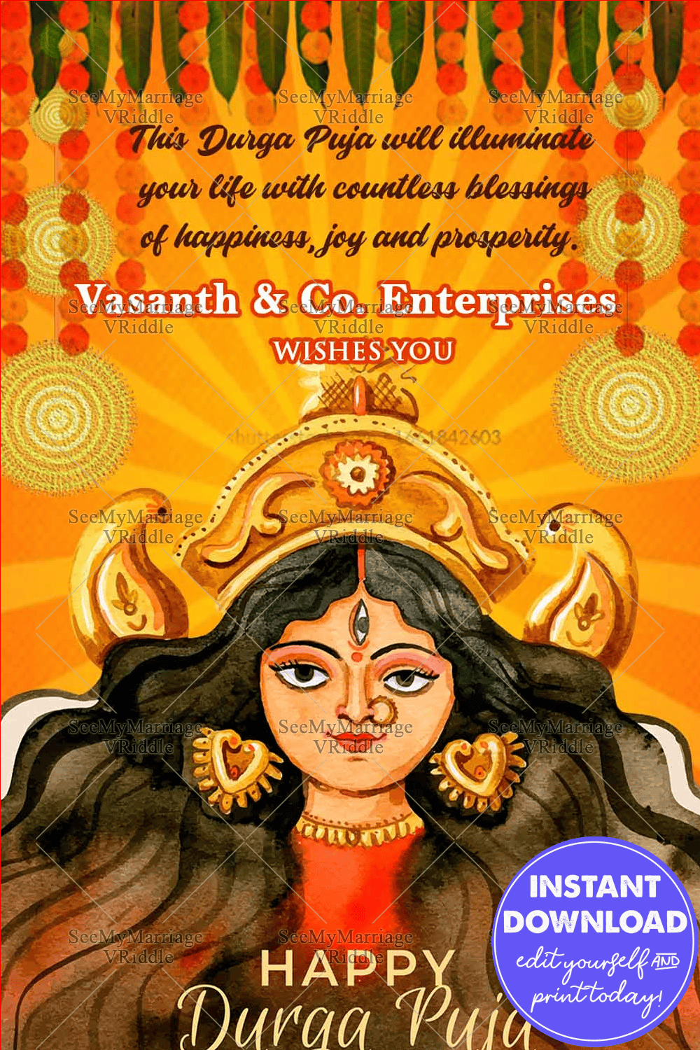 Cartoon Theme Durga Puja Greeting Card