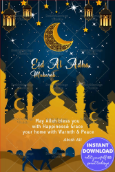 Royal Yellow & Persian Blue Theme Eid -Bakrid Greeting Card