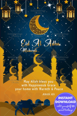 Royal Yellow & Persian Blue Theme Eid -Bakrid Greeting Card