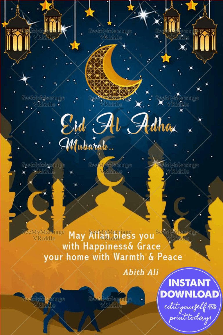 Royal Yellow & Persian Blue Theme Eid -Bakrid Greeting Card