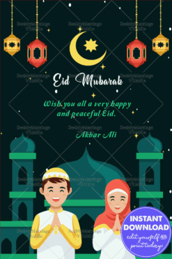 Simple Vector Design with Childrens Theme Eid -Bakrid Greeting Card