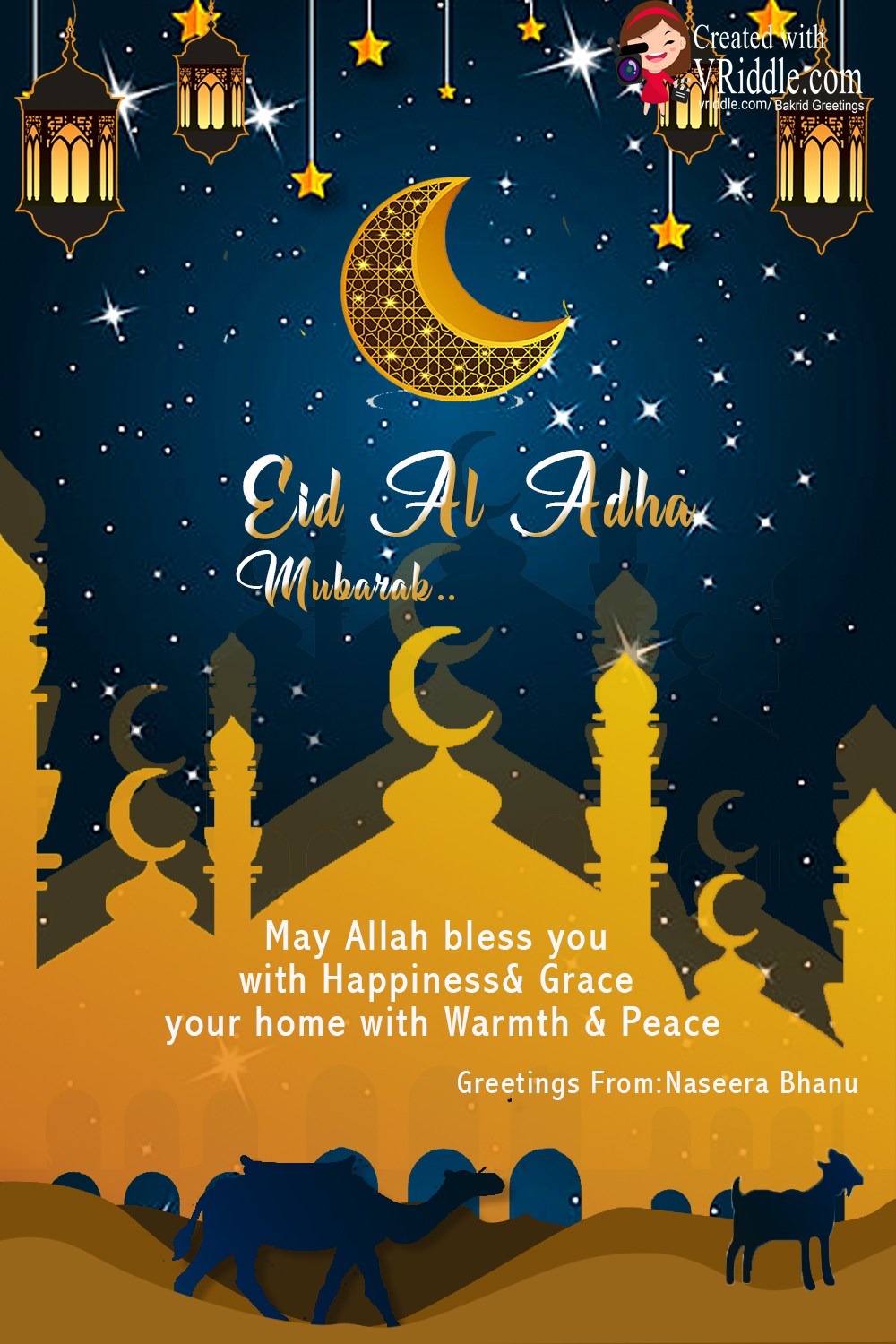 Royal Yellow & Persian Blue Theme Eid Bakrid Greeting Card VRiddle