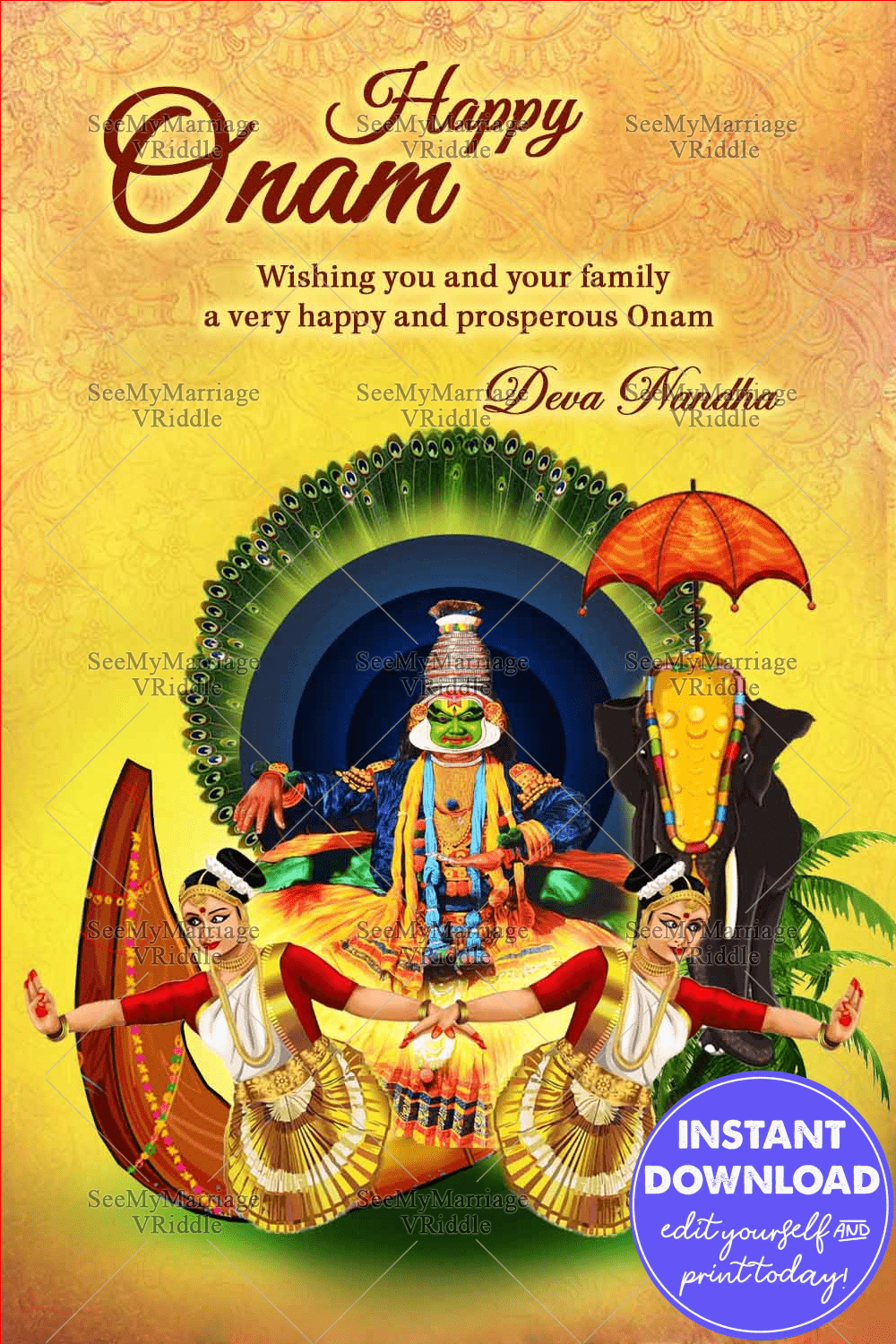 Onam Kadhakali Greeting Card Yellow Background Theme