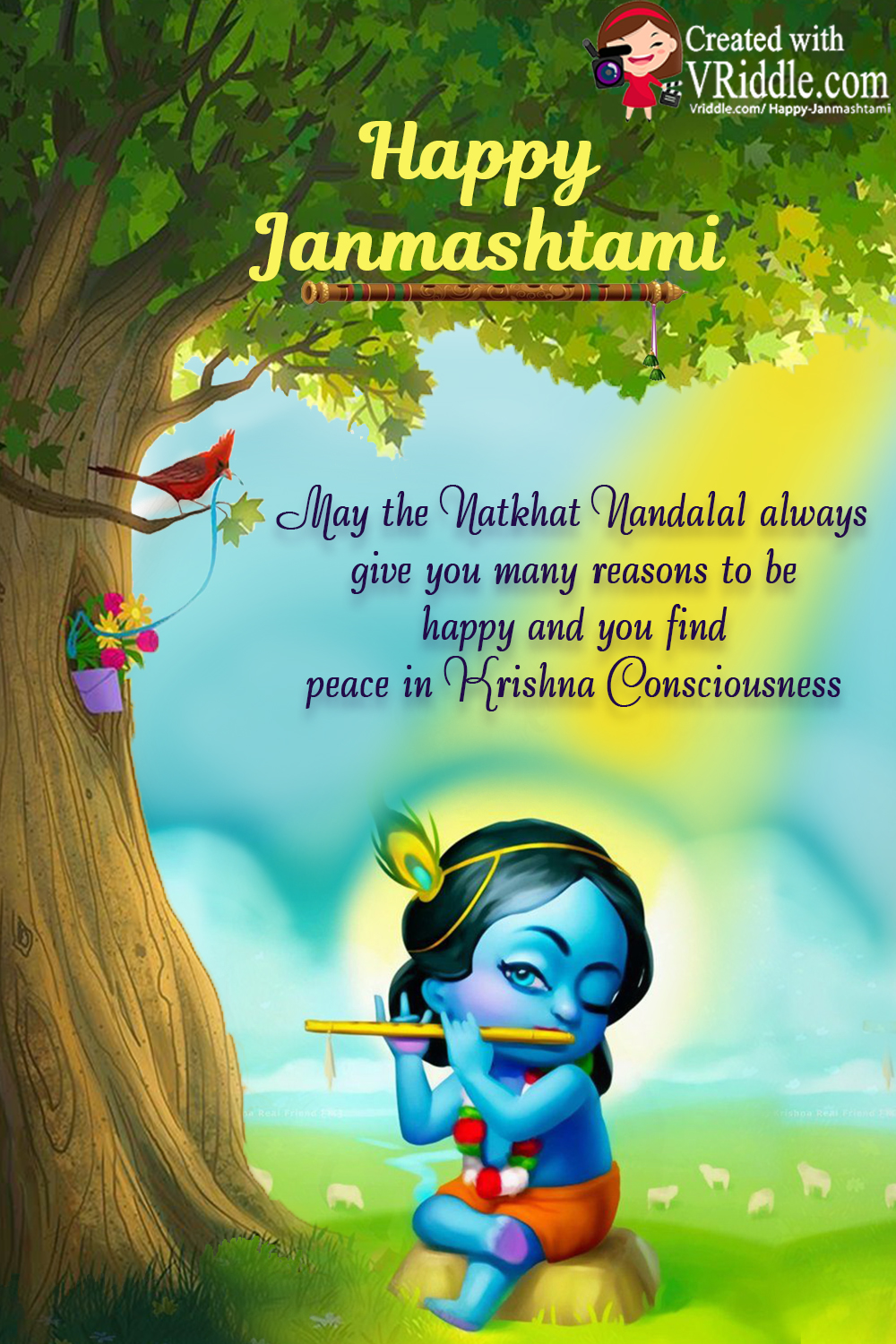 Brindavani Theme Krishnashtami Greeting Card – VRiddle