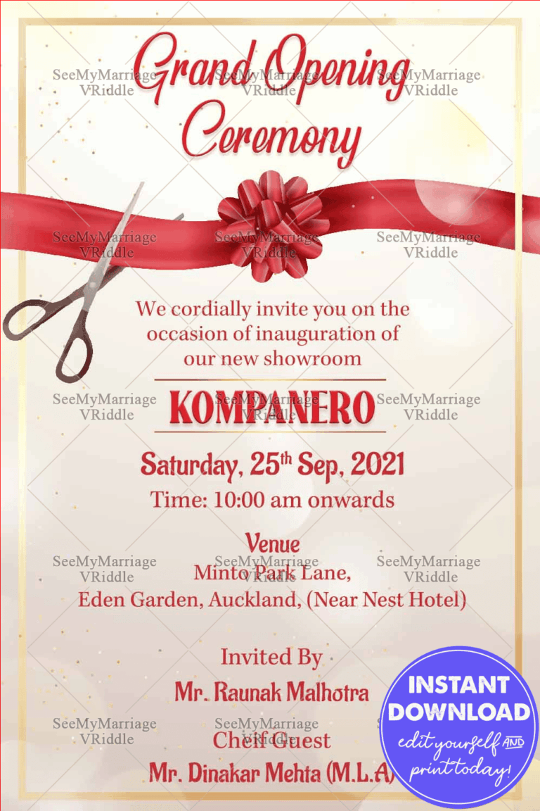 Cream Theme Inauguration Invitation Template with Red Ribbon Design